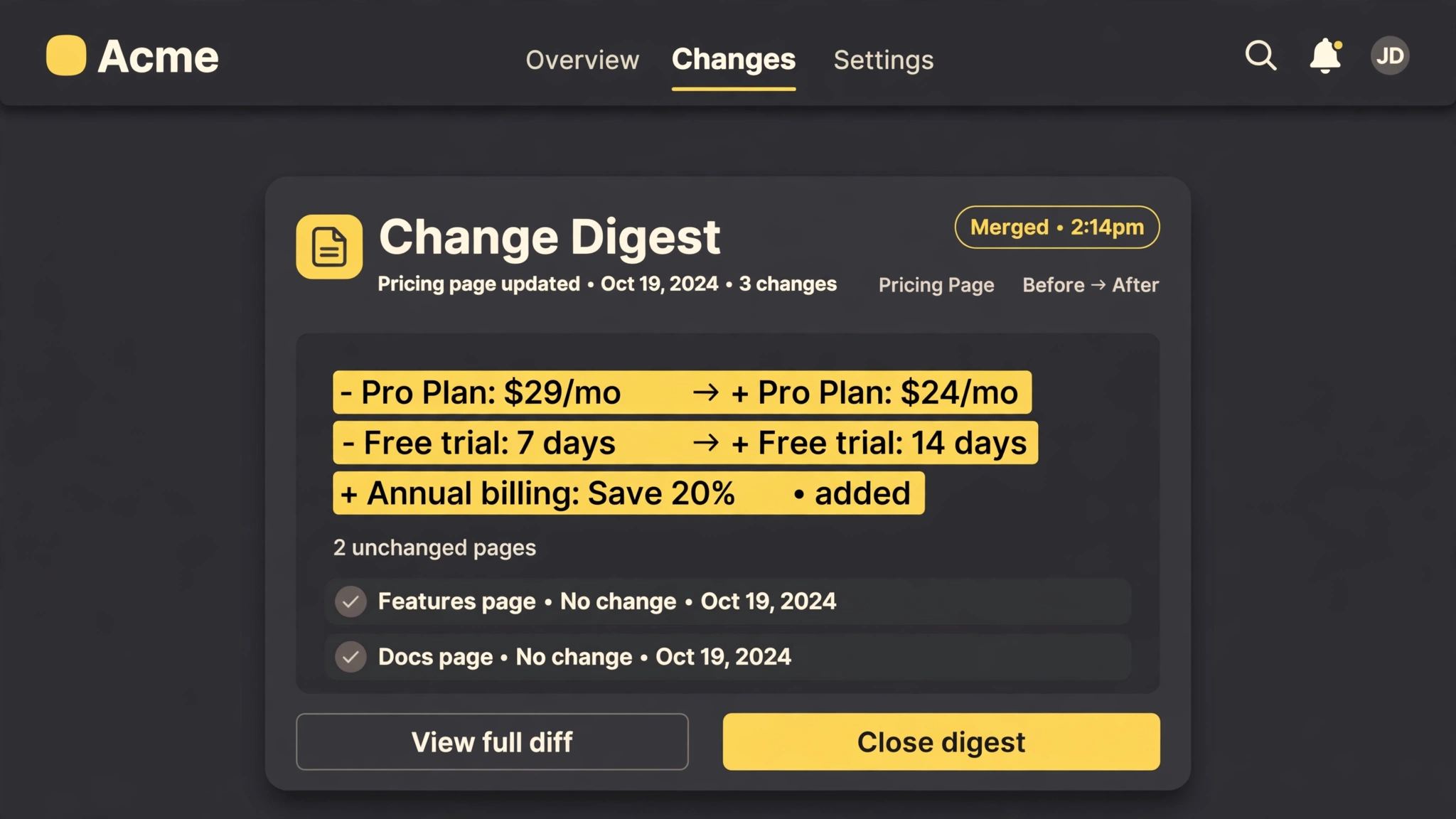 Web Change Digest preview